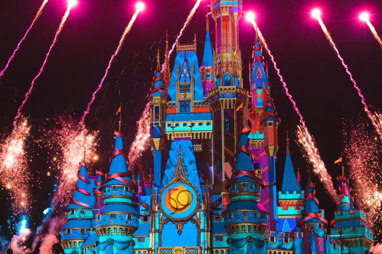 Fireworks over the Magic Kingdom Castle in Disney World Resort Florida